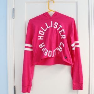 NWT Hollister Bright Pink & White Cropped Hoodie S
